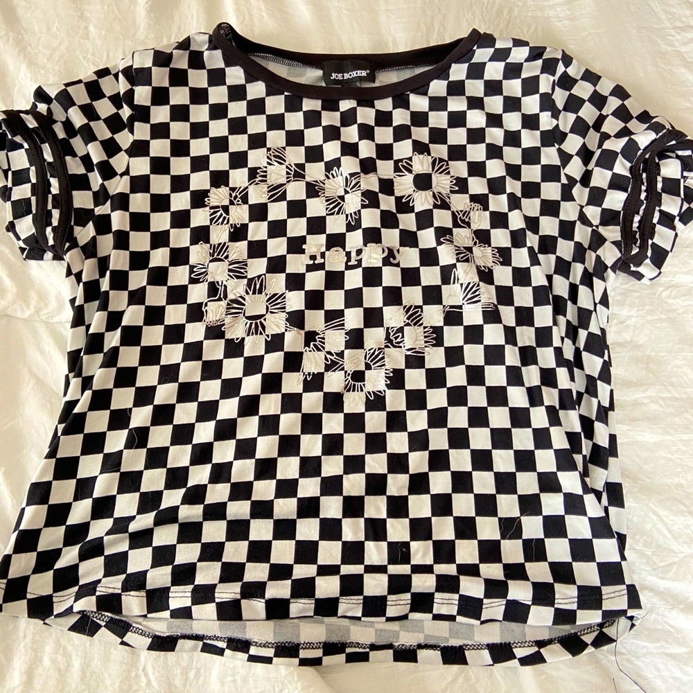 “Happy” checkered t-shirt